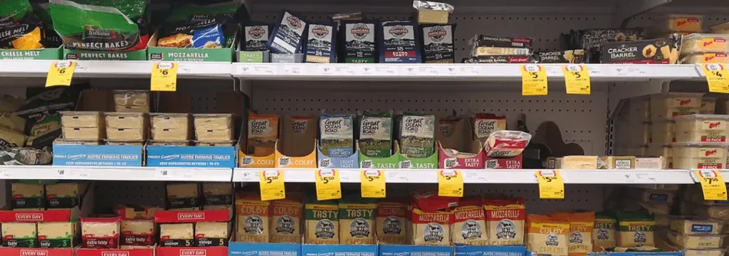 Packaging from various products in supermarket