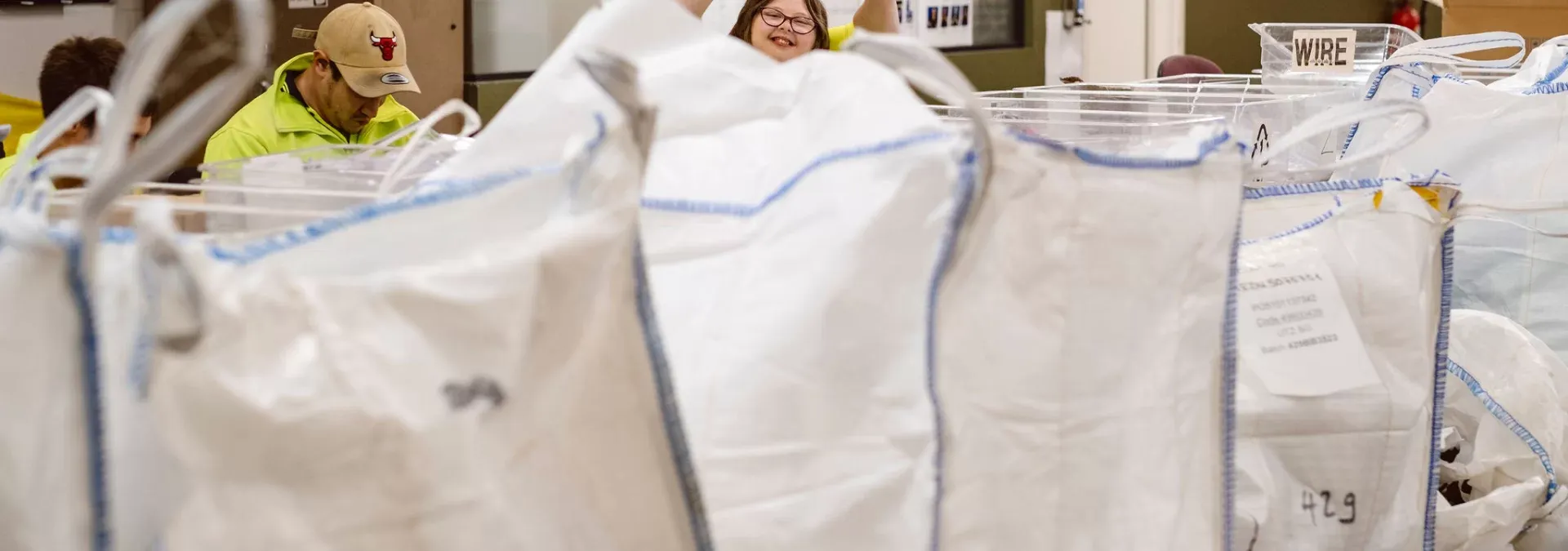 Warehouse photo of massive bags being processed